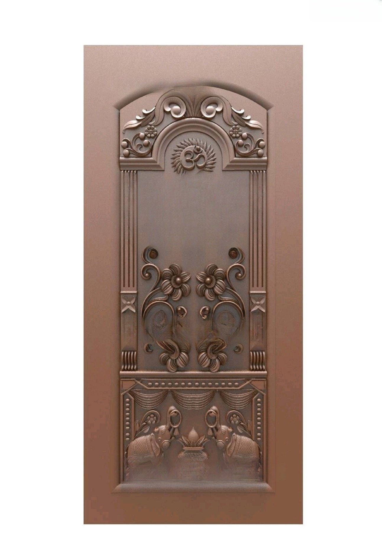 GSK DIMOND DOORS - PAGE-04 Traditional Om and Elephant Motif Carved Door 3D Model